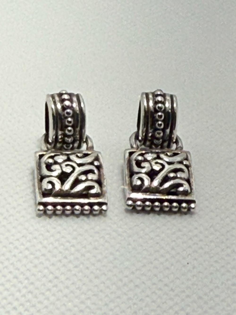 Sterling Silver 925 Scroll Square Dangle Earrings 1”